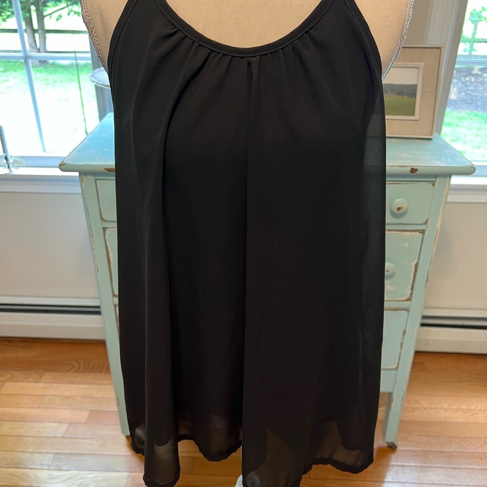 Pink Milly black tank. Small. Netting back. A7